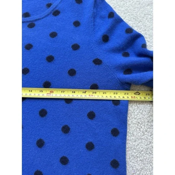 Talbots Cashmere Button Cuff Crew Neck Sweater Royal Blue Polka Dot Size L - Picture 6 of 9